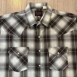 Plains Shirt Mens L Green‎ Plaid Western Short Sleeve Pearl Snap Cowboy Rodeo
